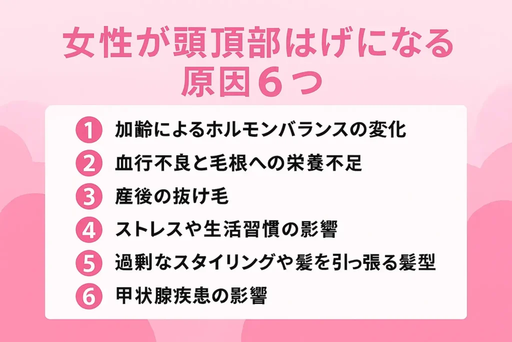 女性が頭頂部はげになる原因6つが分かる画像