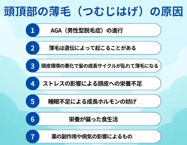 頭頂部の薄毛（つむじはげ）の原因が分かる画像