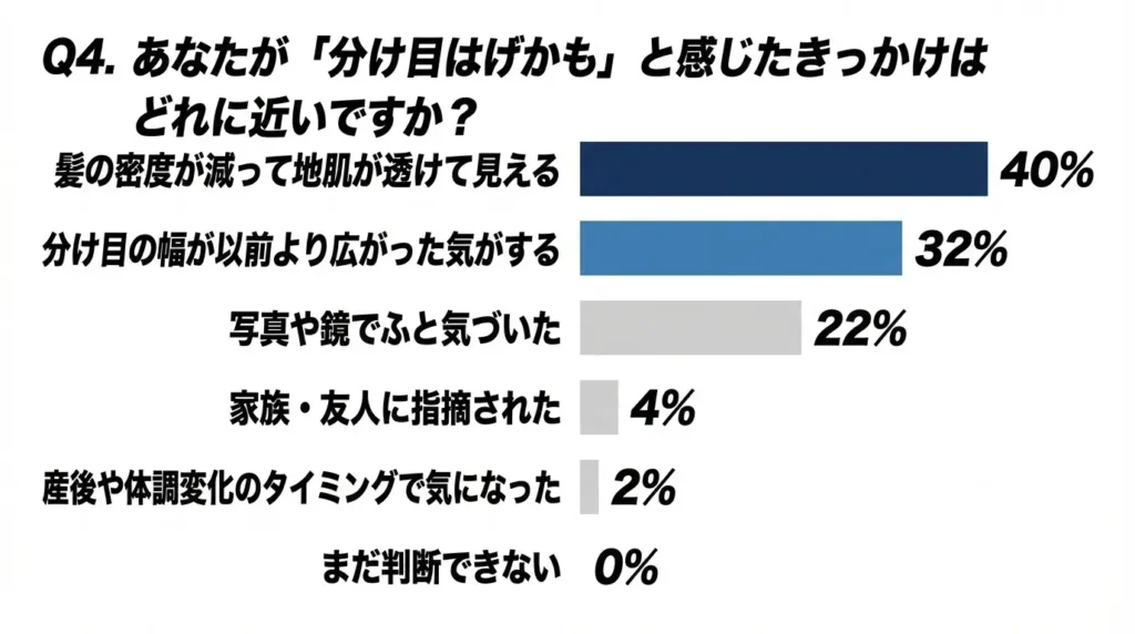 あなたが「分け目はげかも」と感じたきっかけはどれに近いですか？