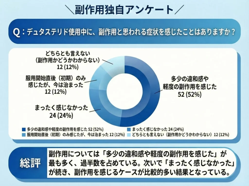 デュタステリド使用中に、副作用と思われる症状を感じたことはありますか？