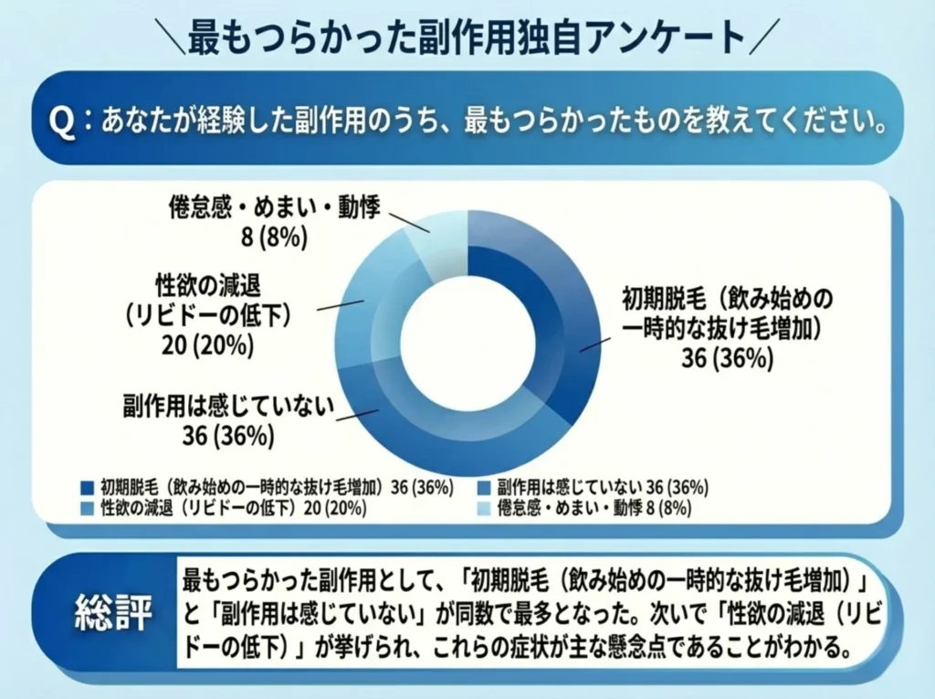 あなたが経験した副作用のうち、最もつらかったものを教えてください。