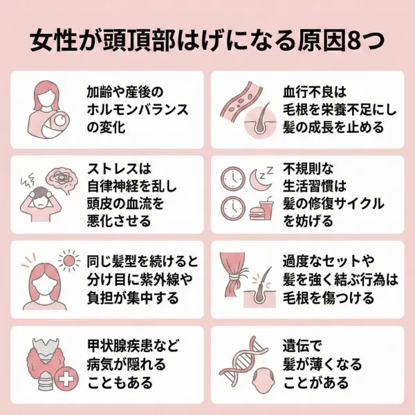 女性が頭頂部はげになる原因8つ