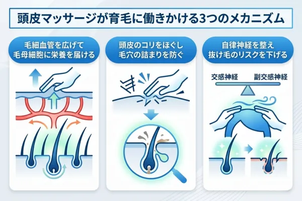 頭皮マッサージが育毛に働きかける3つのメカニズム