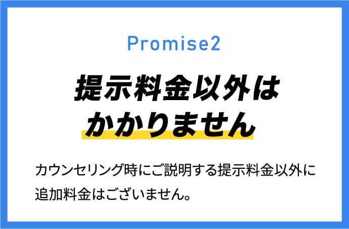 Promise 1 提示料金以外はかかりません 治療を受けるか受けないかは患者様の判断にお任せします。